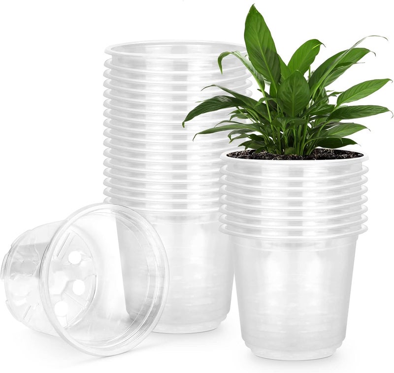 RAOOKIF 25 Pack 6 Inch Clear Nursery Pots with Drainage Holes, Flexible Plastic Nursery Pots for Plants, Reusable Garden Flower Pot, Seed Starter Pots - Image 1